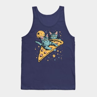 Retro futuristic cats on pizzas in space Tank Top